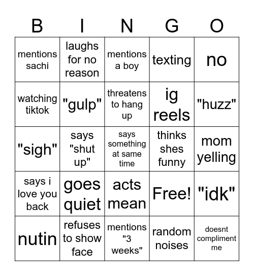 sughey bingo Card