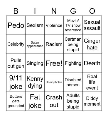 South Park Bingo Card