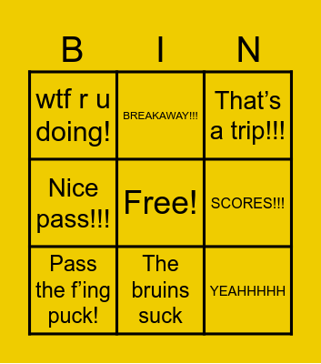 Bruins game Bingo Card