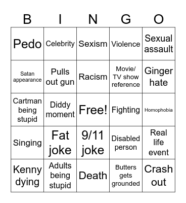 South Park Bingo Card