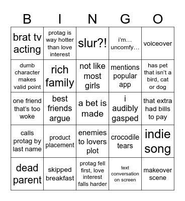 Ultimate Teen Film Bingo Card