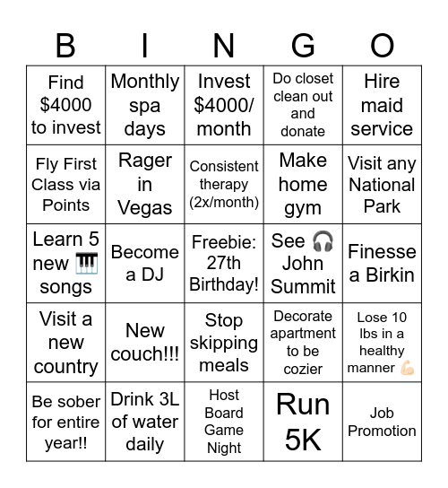 Trina’s 2025 Bingo Card Bingo Card