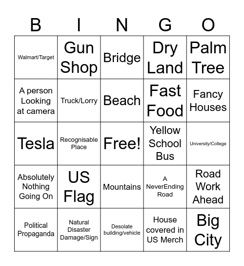 USA Bingo Card