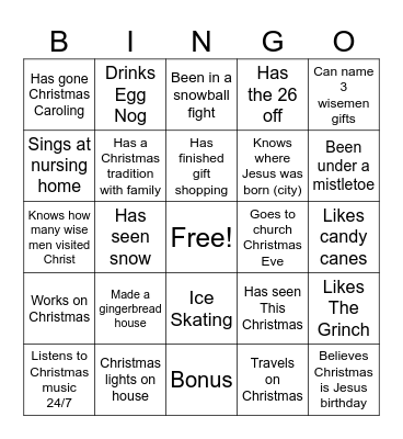 Christmas Bingo Card