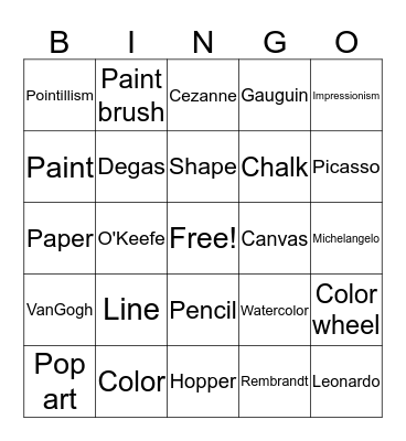 Art Bingo Card