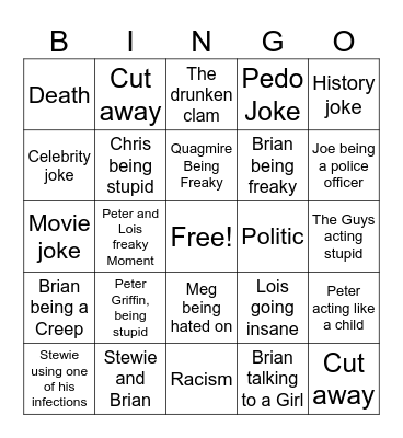 Family Guy Bingo Card