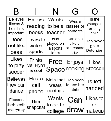 P.E. & Health People Bingo Card