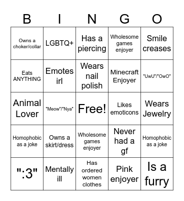 Femboy Bingo Card