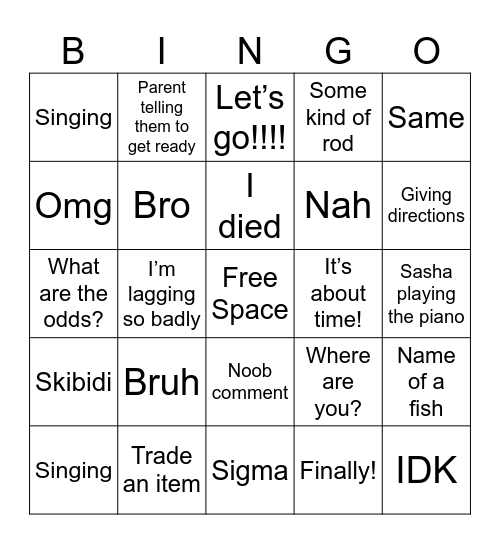 Roblox Bingo Card