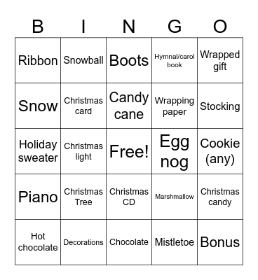 Show and Tell Bingo Card