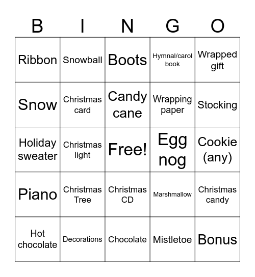 Show and Tell Bingo Card