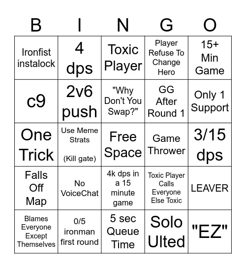 Overwatch Competitive Bingo Card