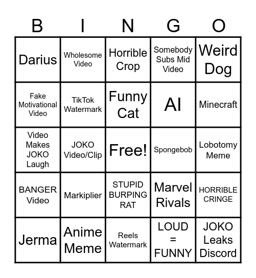 Untitled Bingo Card