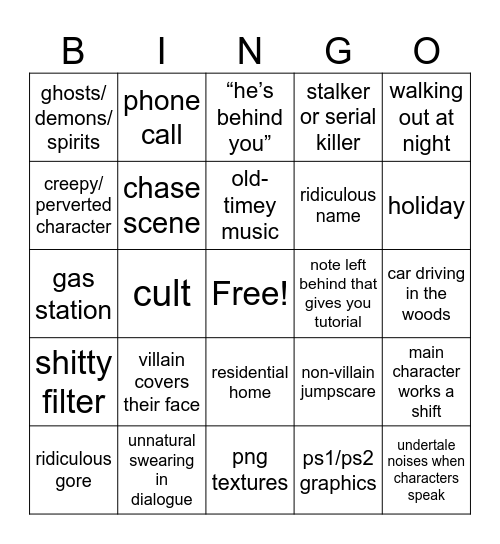 indie horror game bingo Card