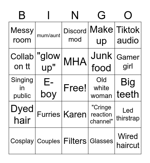 Cringe bingo Card