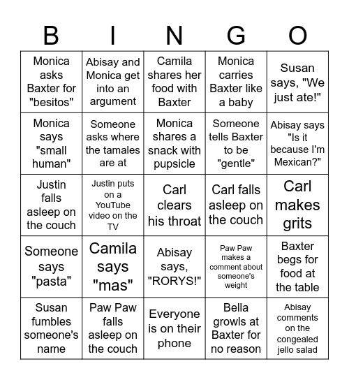 Hicks Christmas 2024 Bingo Card