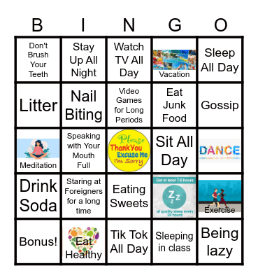 PAA Good/Bad Habits Bingo Card