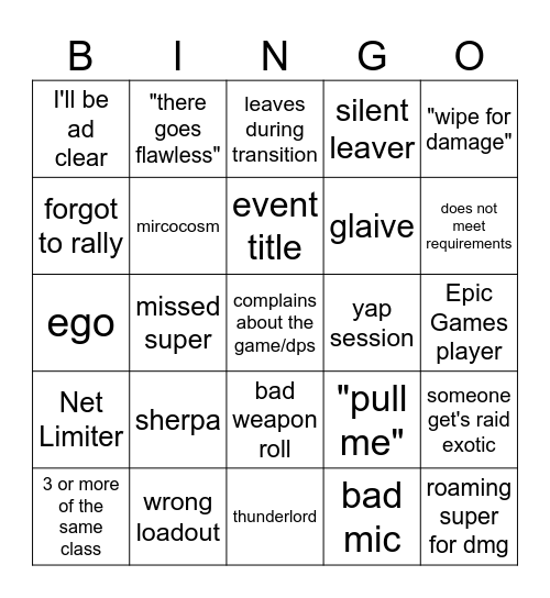 LFG Bingo Card