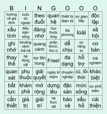 VOCABULARY Bingo Card