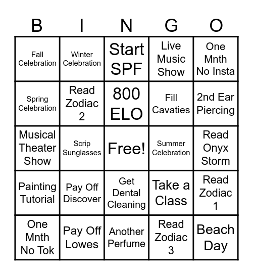 Taylor's 2025 Bingo Card