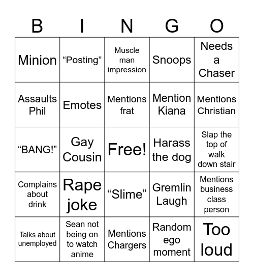 Sam’s Quirk Bingo Card