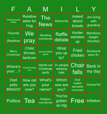 Big Nethers Christmas Bingo Card