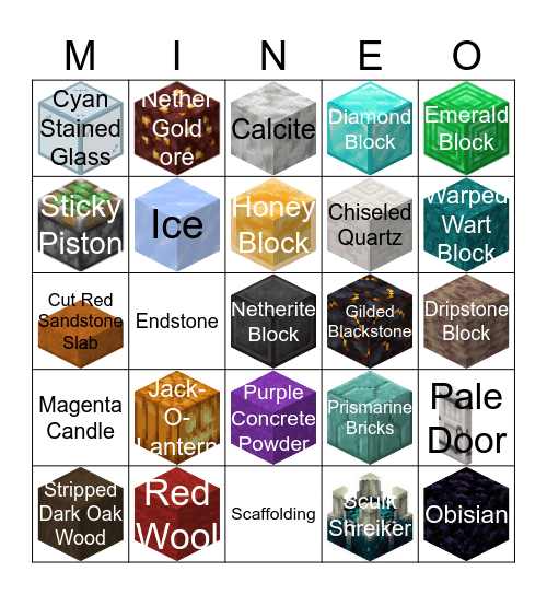 MINE-O Bingo Card