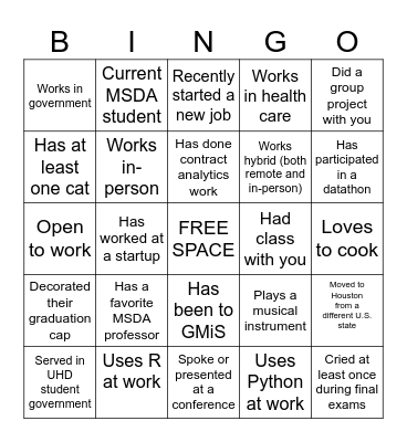 Networking Bingo Card