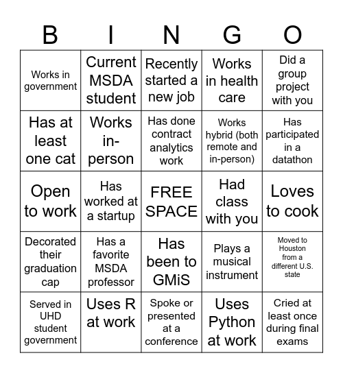 Networking Bingo Card