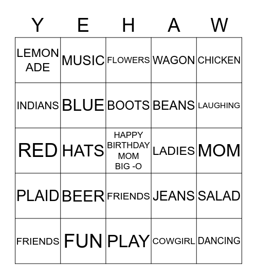 RACHEL & VELMA'S RANCH Bingo Card
