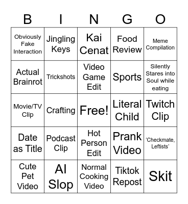 YouTube Shorts Bingo Card