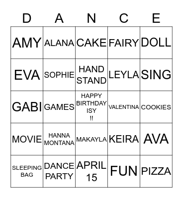 HAPPY BIRTHDAY BINGO Card