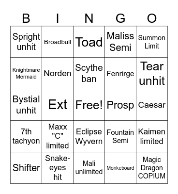 Jan 2025 OCG Banlist Bingo Card