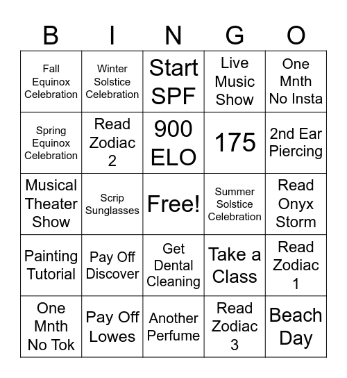 Taylor's 2025 Bingo Card