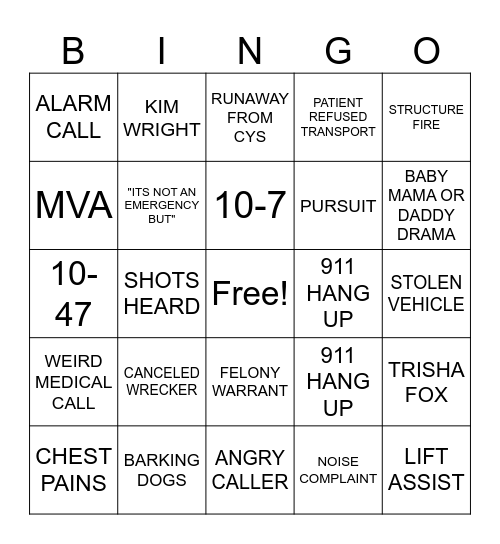 DISPATCH Bingo Card