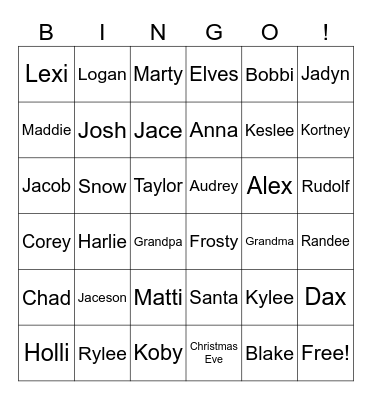 McBride Christmas Party Bingo Card