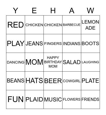 RACHEL & VELMA'S RANCH Bingo Card