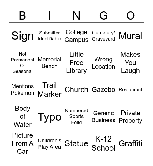 Niantic Wayfarer Bingo Card