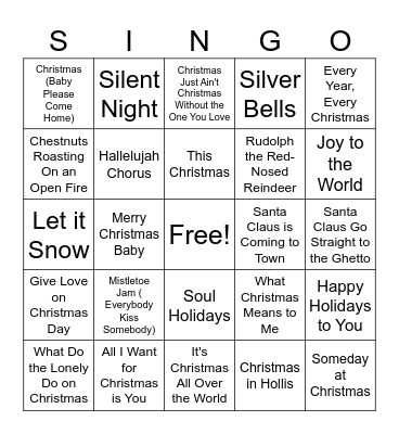 Christmas Song Edition Bingo Card