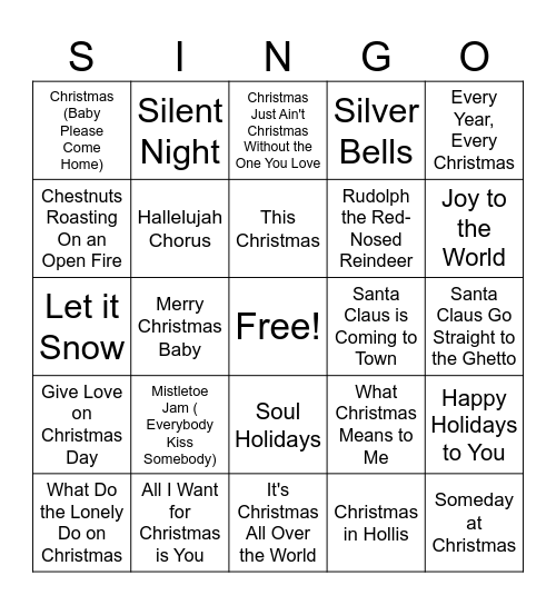 Christmas Song Edition Bingo Card