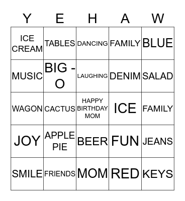 RACHEL & VELMA'S RANCH Bingo Card