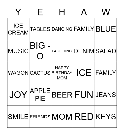 RACHEL & VELMA'S RANCH Bingo Card