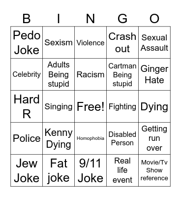 South Park Bingo Card