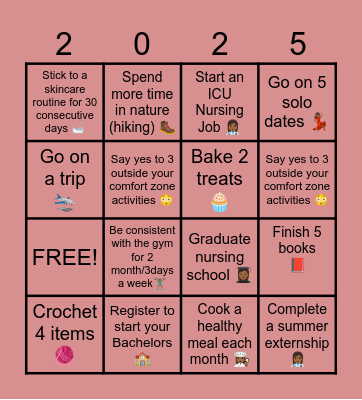 2025 Bingo Goals Bingo Card