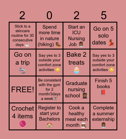 2025 Bingo Goals Bingo Card