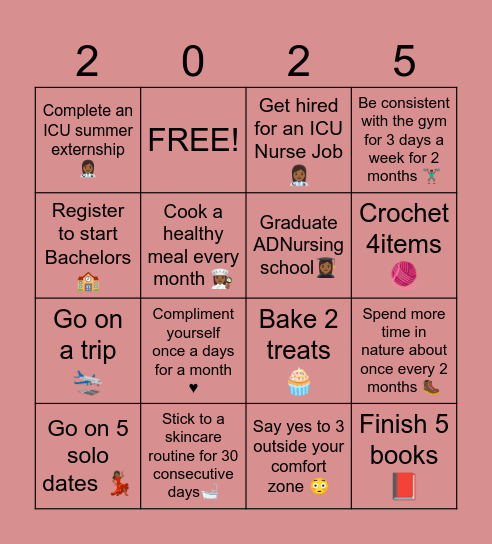 2025 Bingo Goals Bingo Card