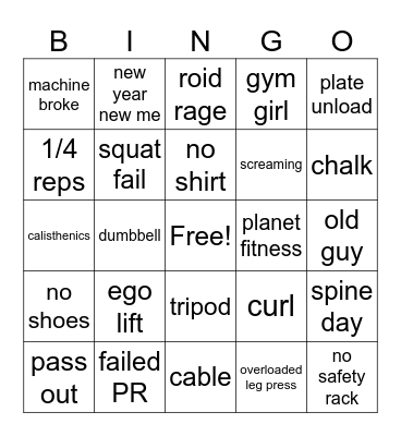 GYM Bingo Card
