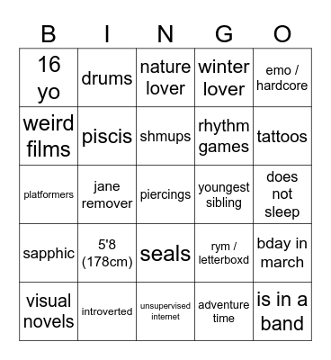 beattorice bingo!!1!! Bingo Card