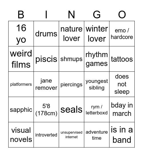 beattorice bingo!!1!! Bingo Card