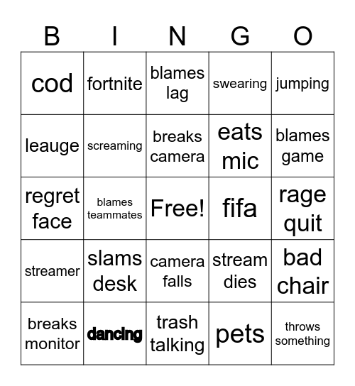 rage Bingo Card